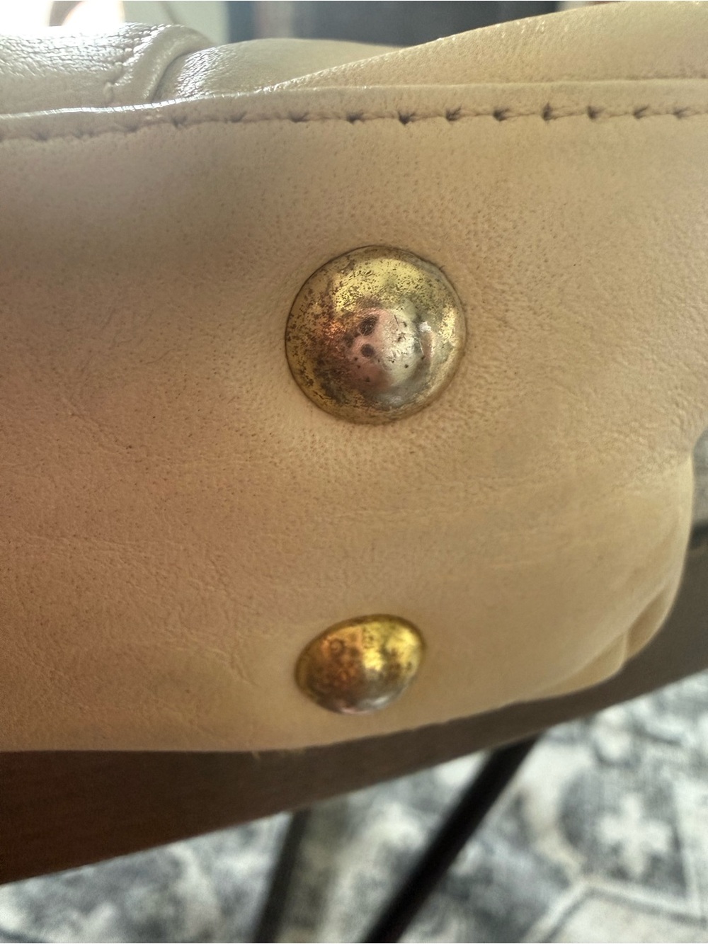 Cream Leather Shoulder Tote with Gold Hardware - Picture 5 of 10